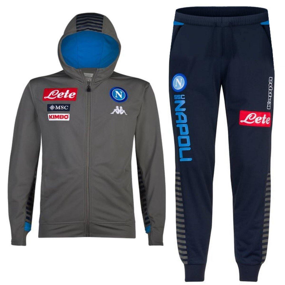 SSC Napoli grey/blue hooded presentation soccer tracksuit 2019/20 - Kappa - SoccerTracksuits.com