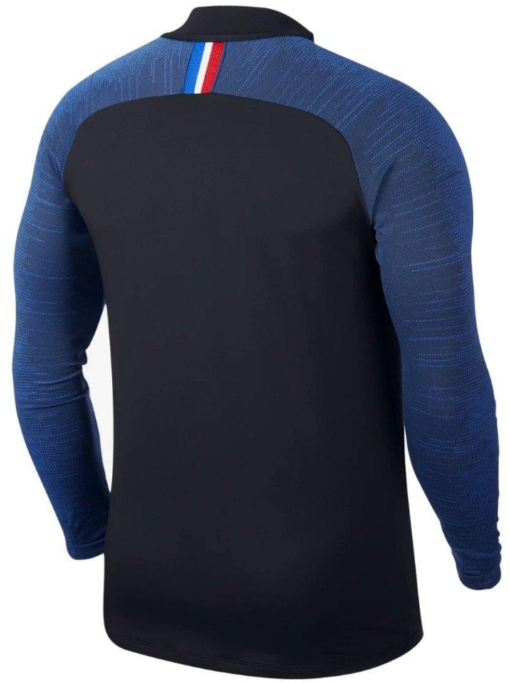 Youth Jordan PSG football apparel long sleeve training top with blue sleeves and black body